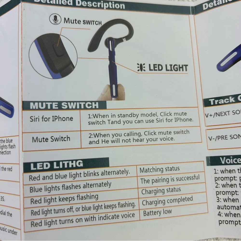 Bluetooth Wireless Headset Earpiece Mic Handsfree Single for Smartphones Music